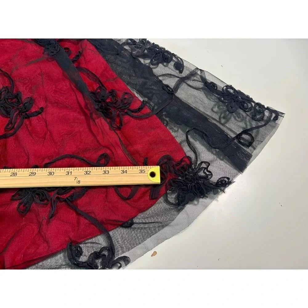 NEW Strapless Dress Juniors 11/12 Red Black‎ Mesh Embroidery Goth Dark Romance
